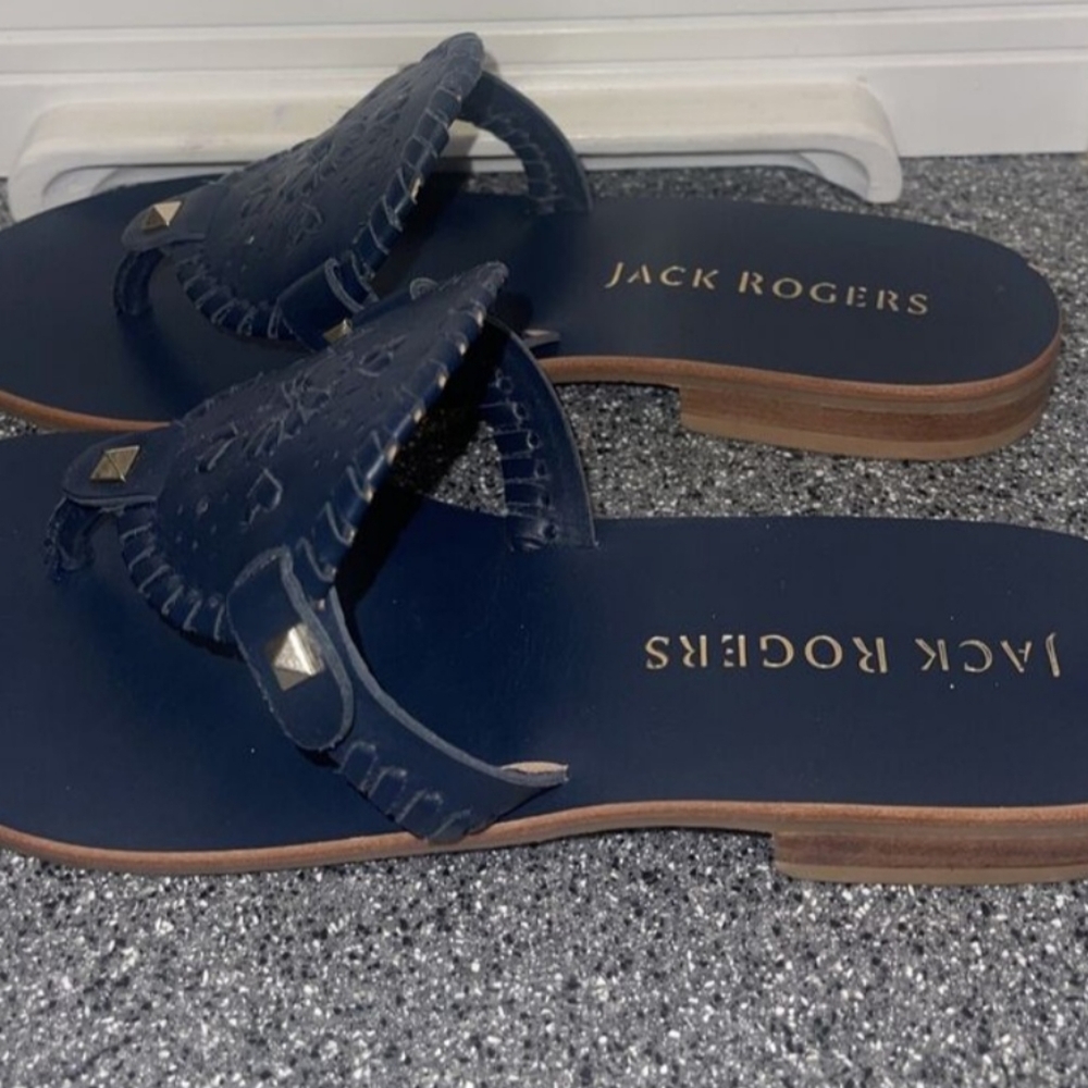 Jack Rogers Black Leather Sandals - Picture 2 of 6